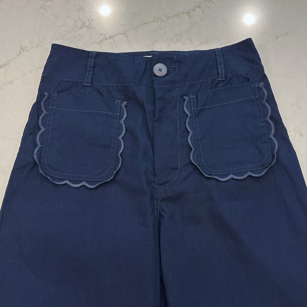 Maeve Colette High Rise Wide Leg Ankle Pant Sz 27 Navy Scalloped Patch Pockets